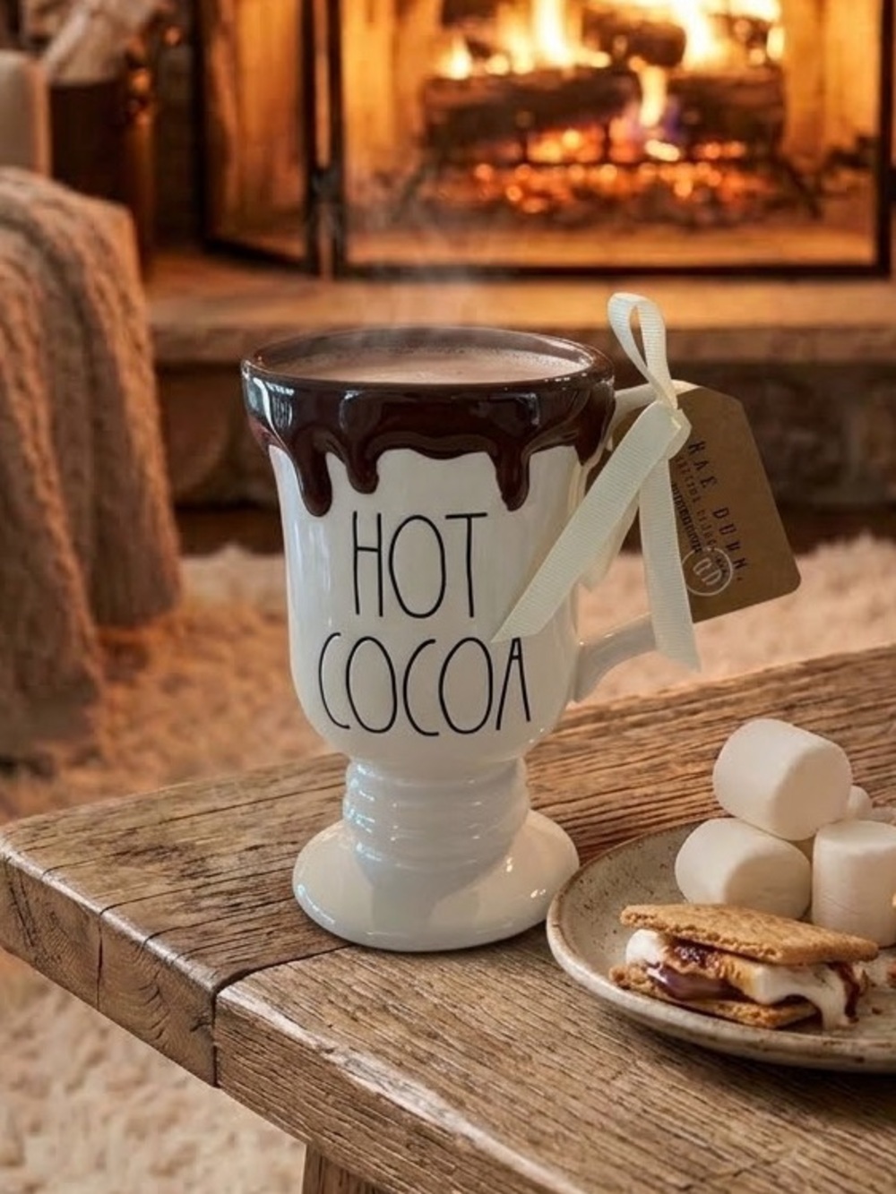 Rae Dunn White Mug with Chocolate-Drip Accent